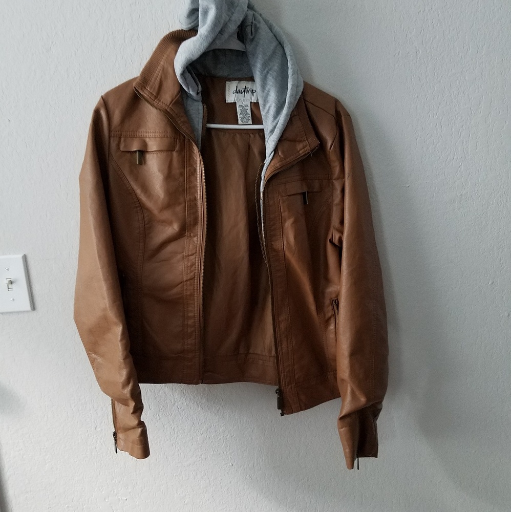 Faux leather hooded jacket